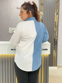 131901 Elegant  Denim Shirt With Heart Stud Detailing
