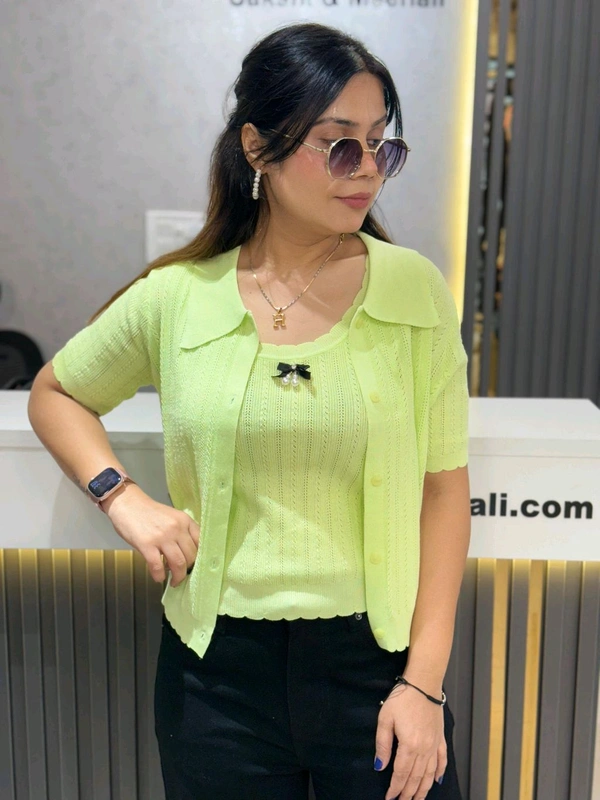 132184 Elegant Knitted 2 Pic Top With Bow Detailing