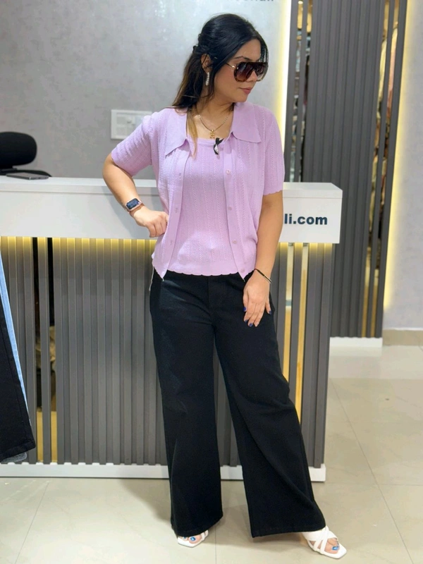 132184 Elegant Knitted 2 Pic Top With Bow Detailing