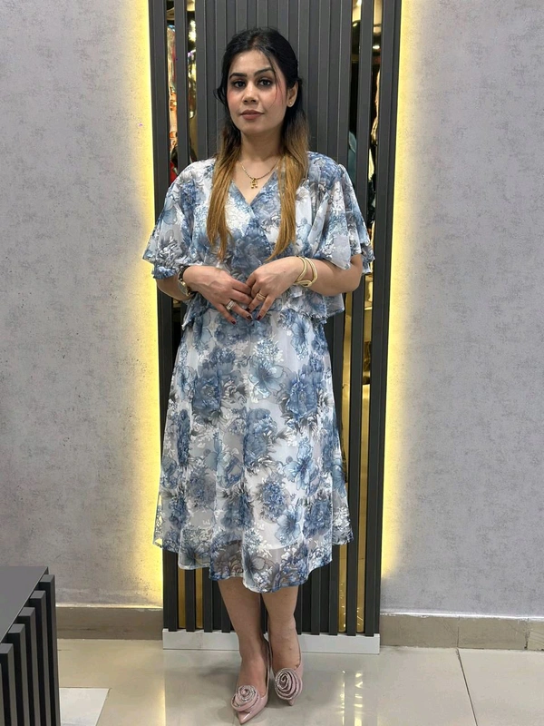 131494 Floral Elegance Ruffle Sleeve Dress – Graceful & Flowy