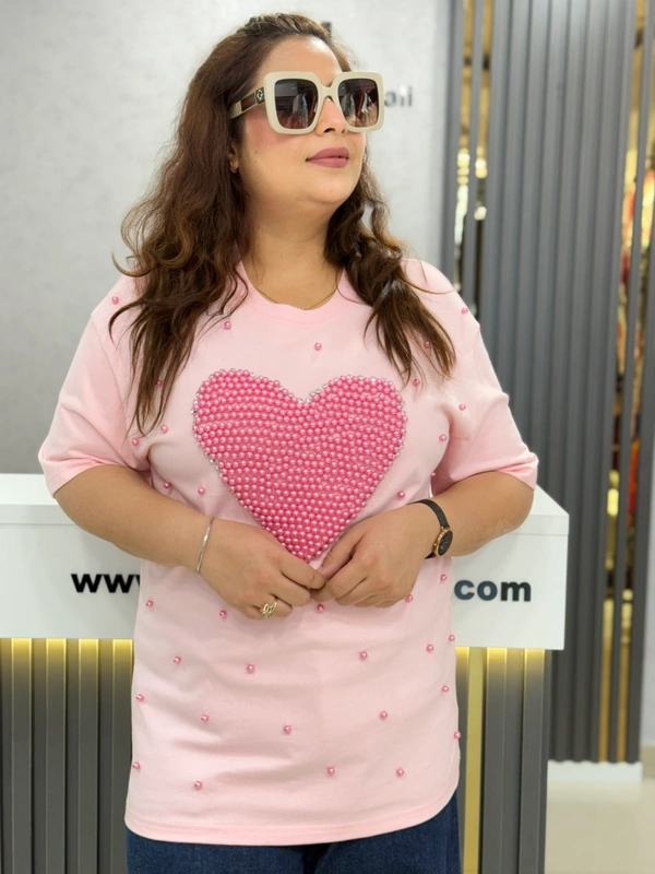 131874 Heart Tees With Pearl And Stud Detailing