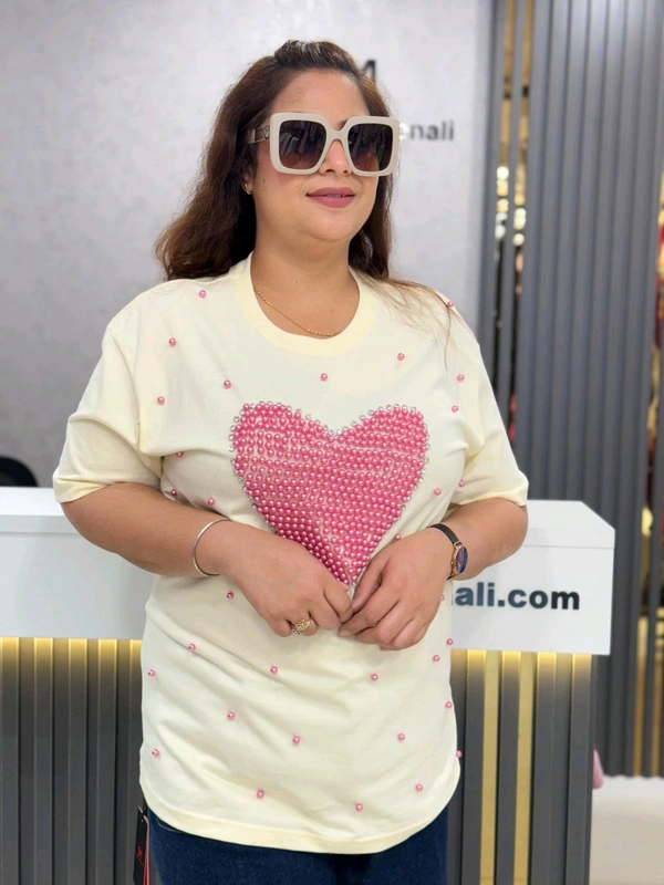 131874 Heart Tees With Pearl And Stud Detailing
