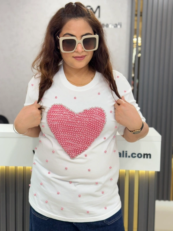 131874 Heart Tees With Pearl And Stud Detailing