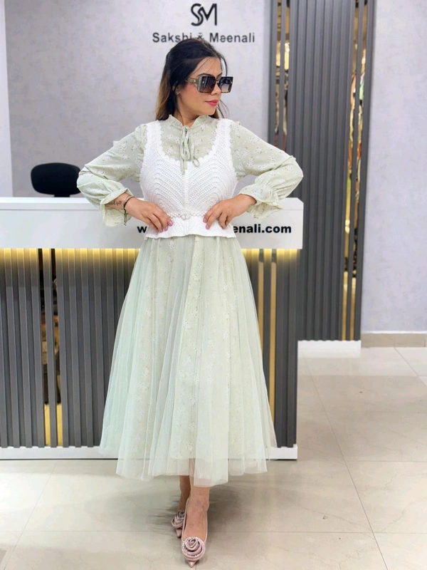 131867 Korean Dress With Crochet And Pearl Belt
