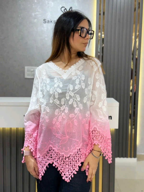 132137 Ombre Embroidered Elegance Top with Cutwork Detailing