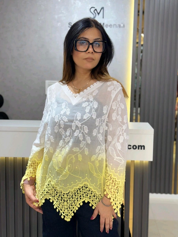 132137 Ombre Embroidered Elegance Top with Cutwork Detailing