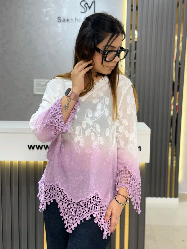 132137 Ombre Embroidered Elegance Top with Cutwork Detailing