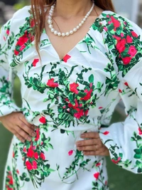 131190 Reyon Printed Dress With Puff Seleves