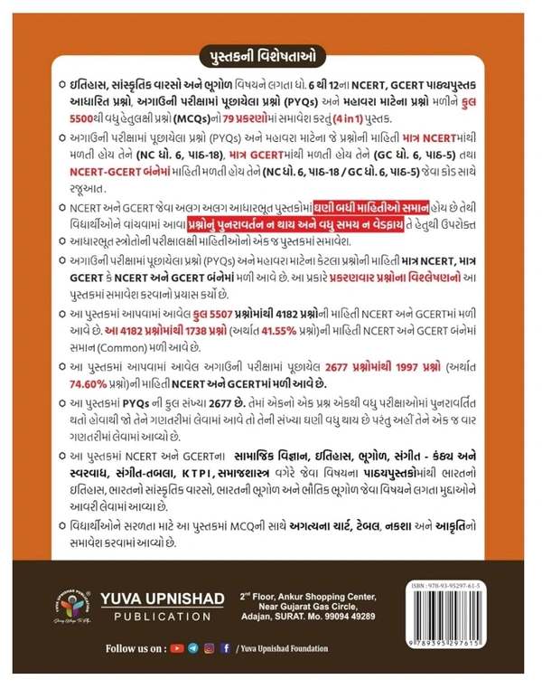 NCERT-GCERT PYQ & MCQ Questions PART-1 | First Edition 2025 💥 Few Hours Left...💥💥 SPECIAL 40% DISCOUNT OFFER 💥📚 યુવા ઉપનિષદ પબ્લિકેશન, સુરત દ્વારા પ્રકાશિત આવનારી પરીક્ષા માટે અત્યંત ઉપયોગી એવા ઈતિહાસ, સાંસ્કૃતિક વારસો અને ભૂગોળ જેવા વિષયને આવરી લેતું 4 IN 1 પુસ્તક NCERT/GCERT (PYQs) ભાગ -1 ની પ્રથમ આવૃત્તિ - 2025👉🏻 MRP :- ~₹530/-~ 🟢 Discounted Price:- ₹318/-💁🏻♂️Total