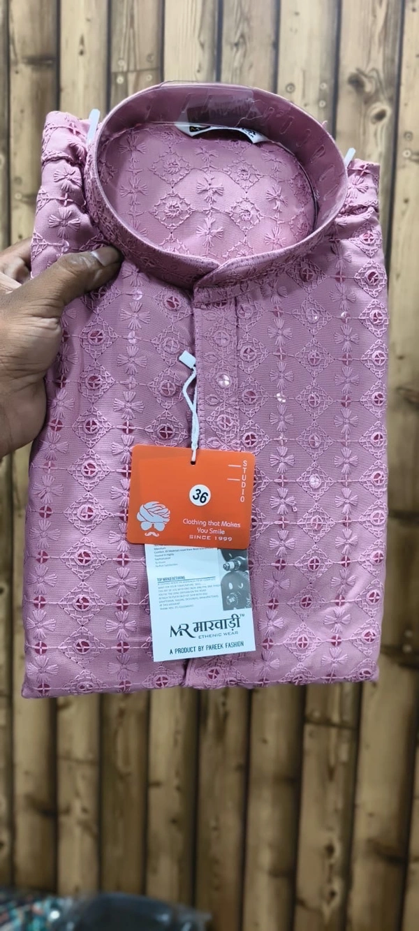 PROFITKART Men’s Viscose Rayon Grand Kurta – Wedding & Ceremony Wear - S, Light Pink