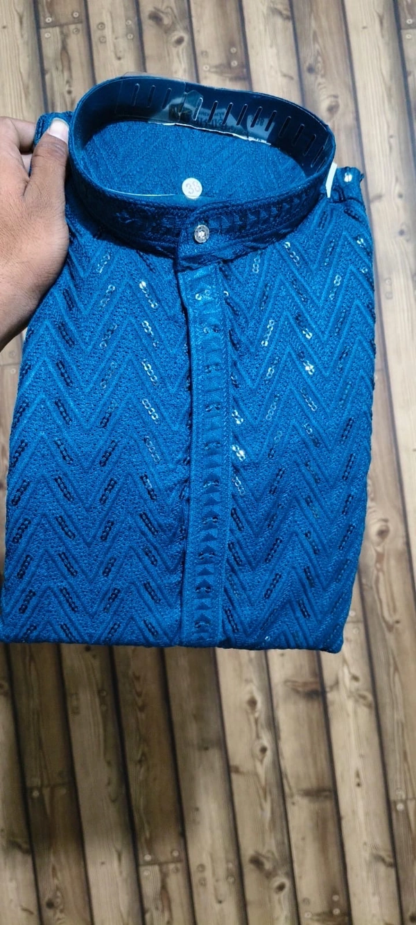 PROFITKART Men’s Viscose Rayon Premium Kurta – Festive & Wedding Collection - Teal blue, L