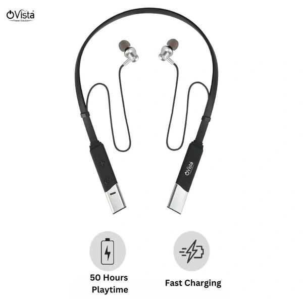 Ovista Jazz Bluetooth Neckband – 50H Playtime, Stereo Sound, Magnetic Earbuds & Voice Assistant