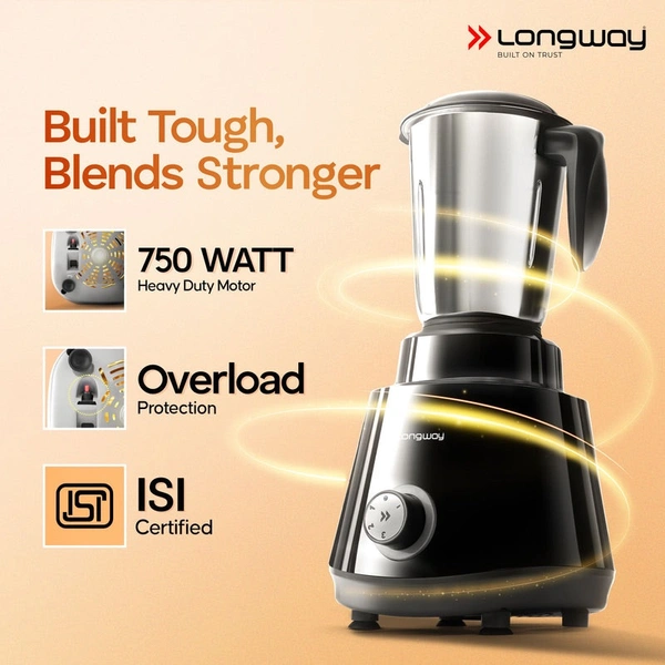 Longway Super Pro 700 - 750 Watt Juicer Mixer Grinder For Grinding, Mixing, Juicing With Powerful Motor With 2 Years Warranty