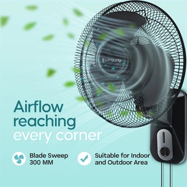 Longway Speedy 12 1 Star 300 Mm Energy Saving 3 Blade Wall Fan (Black, Pack Of 1)