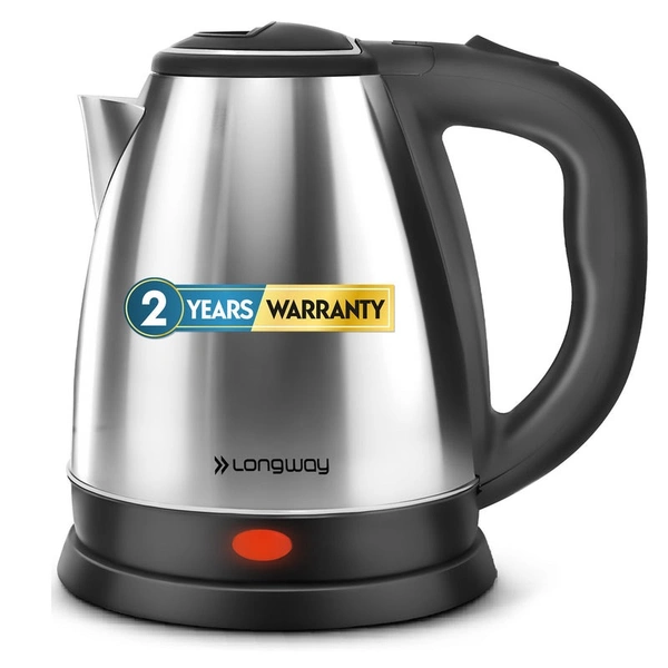 Longway Kestro 2 Ltr Electric Kettle With Stainless Steel Body For Boiling (Silver & Black, 1500 Watt)