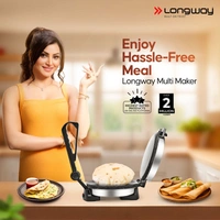 Longway Automatic Electric Roti Maker | Non-Stick Stainless Steel Press For Roti, Chapati & Parathas Multipurpose | (1000 W, Silver)