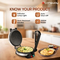 Longway Automatic Electric Roti Maker | Non-Stick Stainless Steel Press For Roti, Chapati & Parathas Multipurpose | (1000 W, Silver)