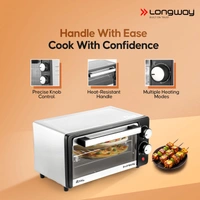 Longway Royal Plus OTG 12 Ltr Oven Toaster Griller With Multiple Heating Modes | Temperature Timer Control For Baking Pizza, Cake, Grilling Chicken & Toasting Bread|1 Year Warranty (800W, Silver)