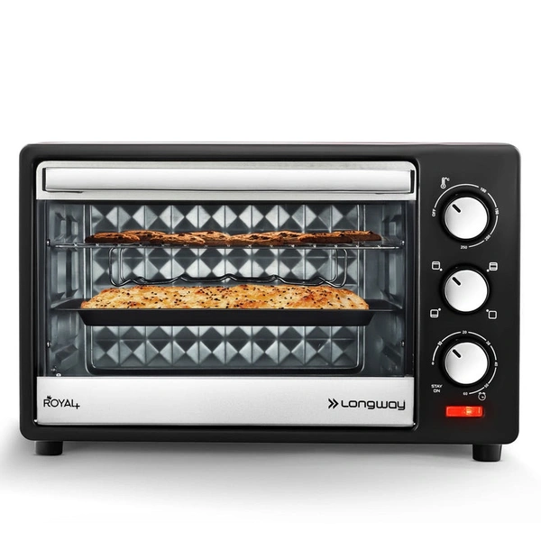 Longway Royal Plus OTG 25 Ltr Oven Toaster Griller With Multiple Heating Modes | Temperature Timer Control For Baking Pizza, Cake, Grilling Chicken & Toasting Bread|1 Year Warranty (1280W, Silver)