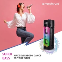 Krisons Cylender 333 – 50W Bluetooth Party Tower Speaker with Double 4" Woofers, RGB Lights, FM, USB, SD & Wired Mic