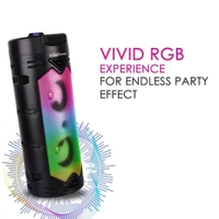 Krisons Cylender 333 – 50W Bluetooth Party Tower Speaker with Double 4" Woofers, RGB Lights, FM, USB, SD & Wired Mic