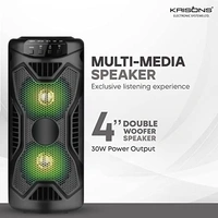 Krisons KRISONS Rockstar 4” Double Woofer 20W Multi-Media Bluetooth Party Speaker with Wired Mic for Karaoke, RGB Lights, USB, SD Card and FM Radio