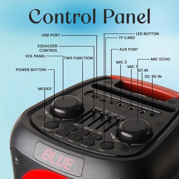 Krisons J11 Portable Bluetooth Party Speaker with LED Lights, Wireless Microphone