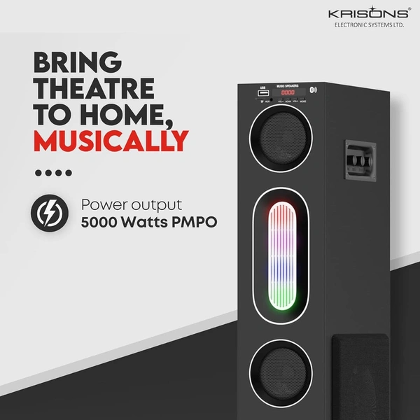 Krisons Cloudbuster Tallboy Tower Speaker, Multimedia Home Theatre, Floor Standing Speaker, RGB Lights, with Bluetooth, FM, USB, AUX Connectivity