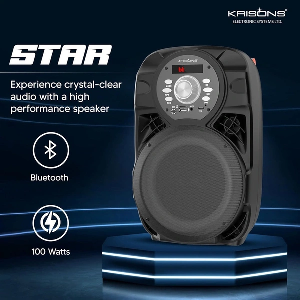 KRISONS Krisons Star 100W Bluetooth Party Speaker with Wheels, LED Display & Karaoke Control