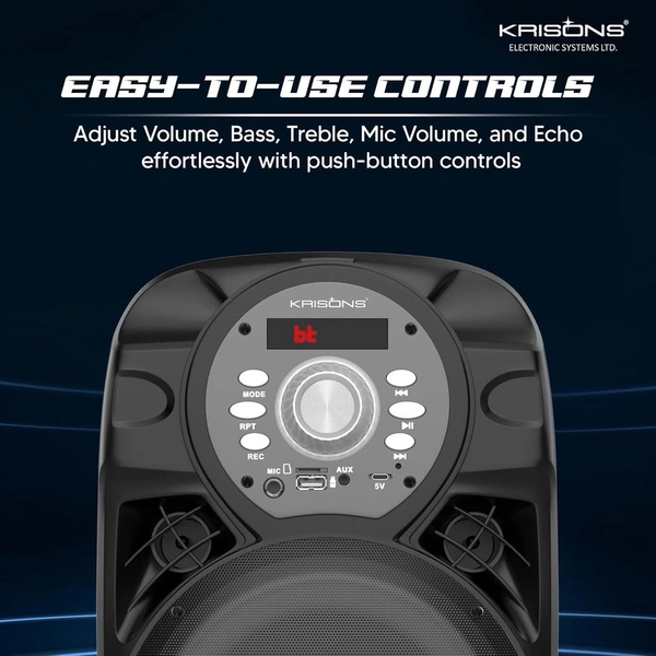 KRISONS Krisons Star 100W Bluetooth Party Speaker with Wheels, LED Display & Karaoke Control