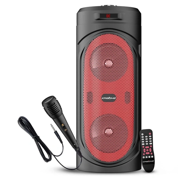 KRISONS Krisons RedStar 40W Double Woofer Bluetooth Party Speaker with Mic, RGB Lights & FM