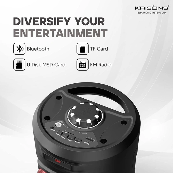 KRISONS Krisons RedStar 40W Double Woofer Bluetooth Party Speaker with Mic, RGB Lights & FM
