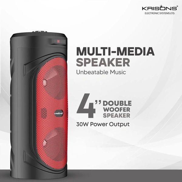 KRISONS Krisons RedStar 40W Double Woofer Bluetooth Party Speaker with Mic, RGB Lights & FM