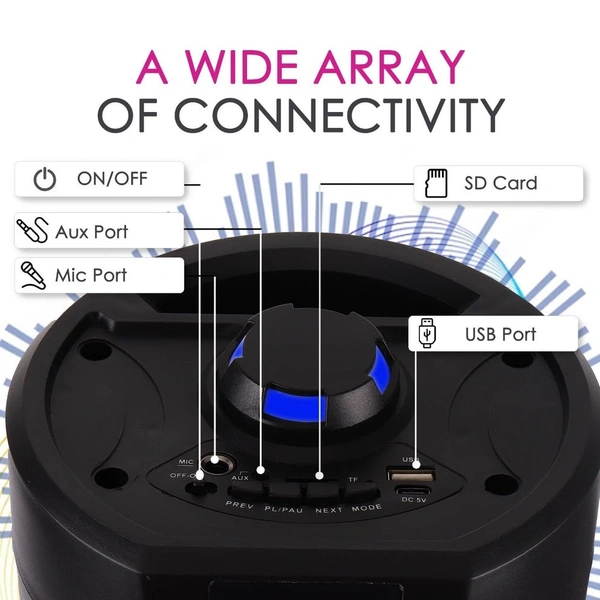 KRISONS Krisons Cylender 333 50W Bluetooth Party Tower Speaker with Double 4" Woofers, RGB Lights, FM, USB, SD & Wired Mic
