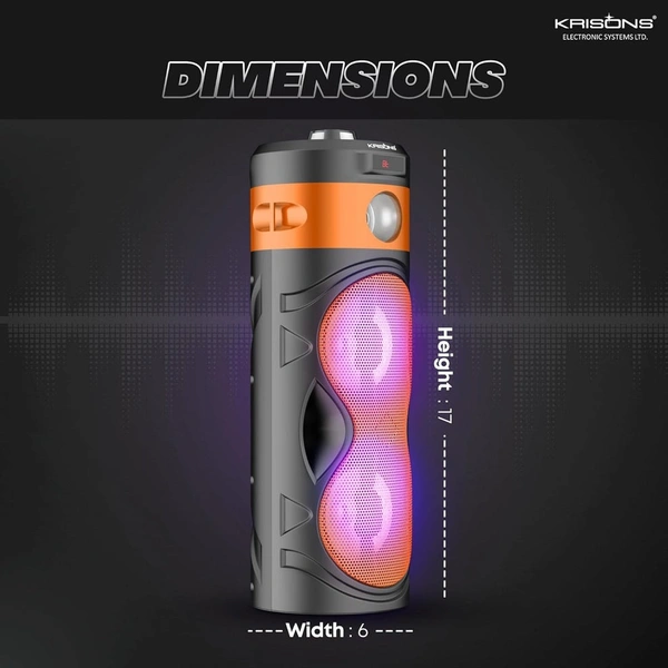 KRISONS Krisons Cylender 111 40W Portable Speaker with 4" Double Woofers,Free Wired Mic for Karaoke, in Built Torch, Remote Control with Bluetooth, FM, USB, Micro SD Card Connectivity (Orange)