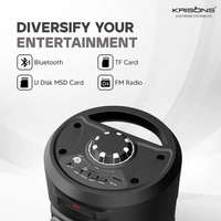 KRISONS Krisons 4" SilverStar Double Woofer 40W Multi-Media Bluetooth Party Speaker with Wired Mic for Karaoke,Digital Display, RGB Lights, USB, SD Card and FM Radio
