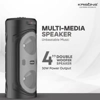 KRISONS Krisons 4" SilverStar Double Woofer 40W Multi-Media Bluetooth Party Speaker with Wired Mic for Karaoke,Digital Display, RGB Lights, USB, SD Card and FM Radio