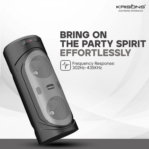 KRISONS Krisons 4" SilverStar Double Woofer 40W Multi-Media Bluetooth Party Speaker with Wired Mic for Karaoke,Digital Display, RGB Lights, USB, SD Card and FM Radio