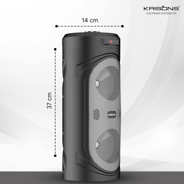 KRISONS Krisons 4" SilverStar Double Woofer 40W Multi-Media Bluetooth Party Speaker with Wired Mic for Karaoke,Digital Display, RGB Lights, USB, SD Card and FM Radio