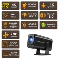 Krisons Razor-004 Smart Projector|1080P Native |4K HD Short Throw|Bluetooth Remote|Upto18000 Lumens|Wi-Fi 6/BT5.4|Android 13| Auto Focus/Keystone |Primevideo,Hotstar,NetfliX|HDMI, USB,Screen Mirroring