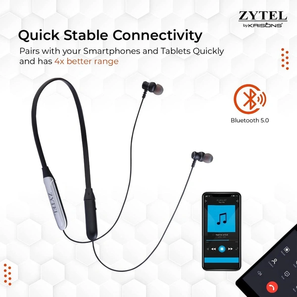 KRISONS Krisons Zytel-Doodle Neckband with 30 Hrs runtime Deep Bass Speaker Headset (Silver, in-Ear) Bluetooth Headset (Black Silver, True Wireless)