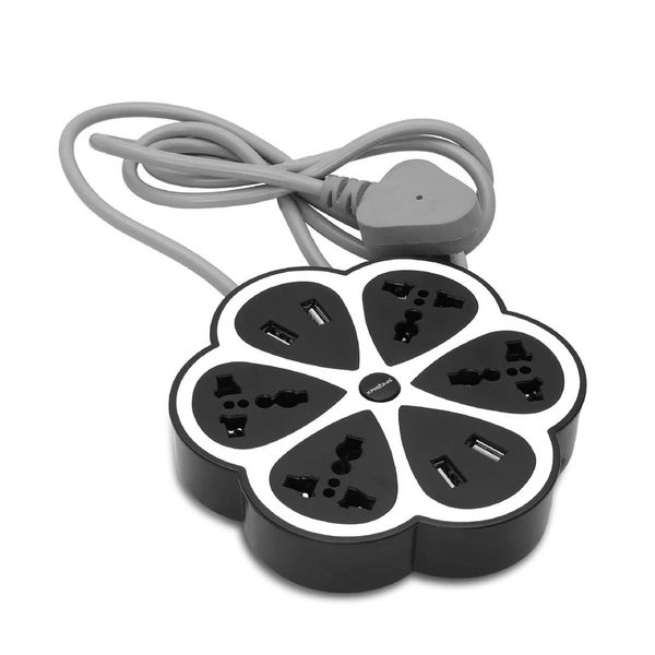 Krisons Power Plate 003 with 4 USB Port + 4 Power Sockets Smart Electric Universal Extension Board Multi Plug with 2500W, 3Mtr Cord Length, 2.1A USB Output(Black)