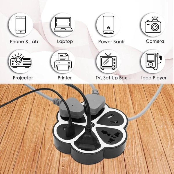 Krisons Power Plate 003 with 4 USB Port + 4 Power Sockets Smart Electric Universal Extension Board Multi Plug with 2500W, 3Mtr Cord Length, 2.1A USB Output(Black)