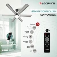 LONGWAY Longway Luminair 1200 Mm BLDC Ceiling Fan With Remote Control & LED Light | BEE 5 Star Rated Energy Efficient | Ultra High Speed 6 Blade Anti-Dust Decorative Ceiling Fan | 5 Years Warranty (Steel Gray, Pack Of 1)