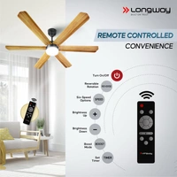 LONGWAY Longway Luminair Max 1200 Mm BLDC Ceiling Fan With Remote Control & LED Light | BEE 5 Star Rated Energy Efficient | Ultra High Speed 6 Blade Anti-Dust Decorative Ceiling Fan | 5 Years Warranty (Golden Birch, Pack Of 1)