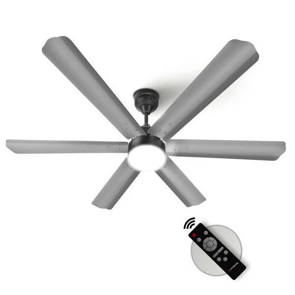 Longway Luminair 1200 Mm BLDC Ceiling Fan With Remote Control & LED Light | BEE 5 Star Rated Energy Efficient | Ultra High Speed 6 Blade Anti-Dust Decorative Ceiling Fan | 5 Years Warranty (Steel Gray, Pack Of 1)