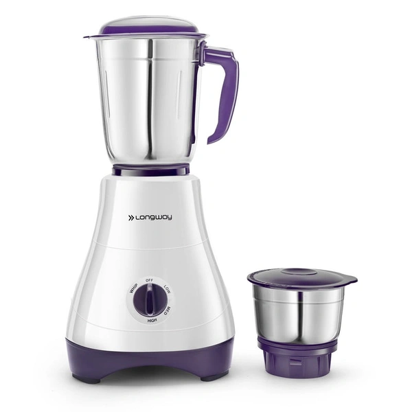 Longway Neo Plus Mixer Grinder | Up To 650 Watt Powerful Motor | 2 Jars For Grinding, Mixing, Juicing | 2 Years Warranty (Purple, 2 Jars)