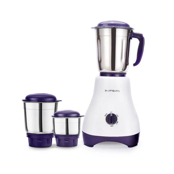 Longway Neo Plus Mixer Grinder | Up To 650 Watt Powerful Motor | 3 Jars For Grinding, Mixing, Juicing | 2 Years Warranty (Purple, 3 Jars)