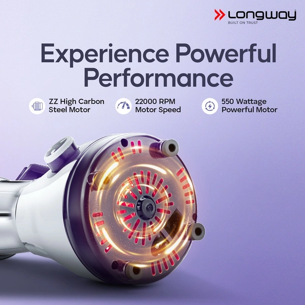 LONGWAY Longway Mix Pro 550 Watt Mixer Grinder With 4 Jars For Grinding, Mixing, Blending, Juicing With Powerful Motor | 2 Year Warranty | (Purple, 4 Jars)