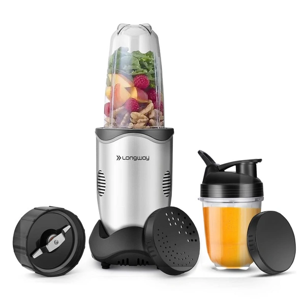 LONGWAY Longway Nutri Power 600 W Bullet Mixer Grinder & Smoothie Maker With Stainless Steel Blades & ABS Plastic Body | 22000 RPM | 3 Years Warranty (2 Jars, Silver)